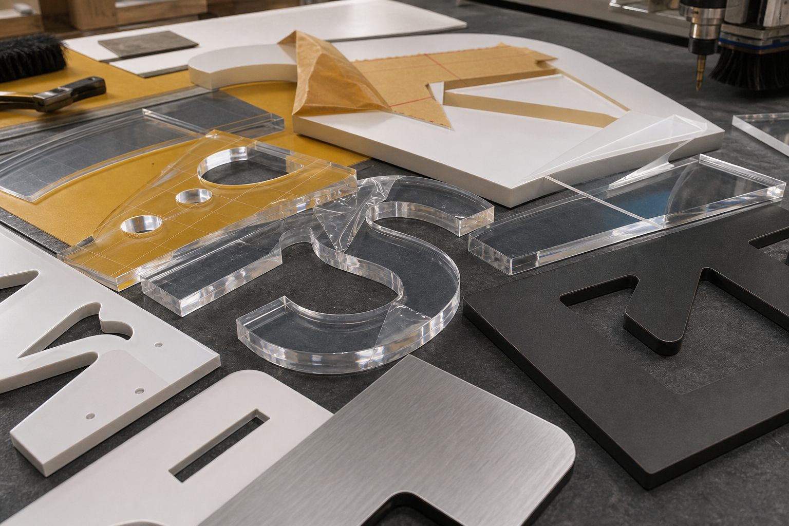 CNC-cut acrylic and ACP signage parts