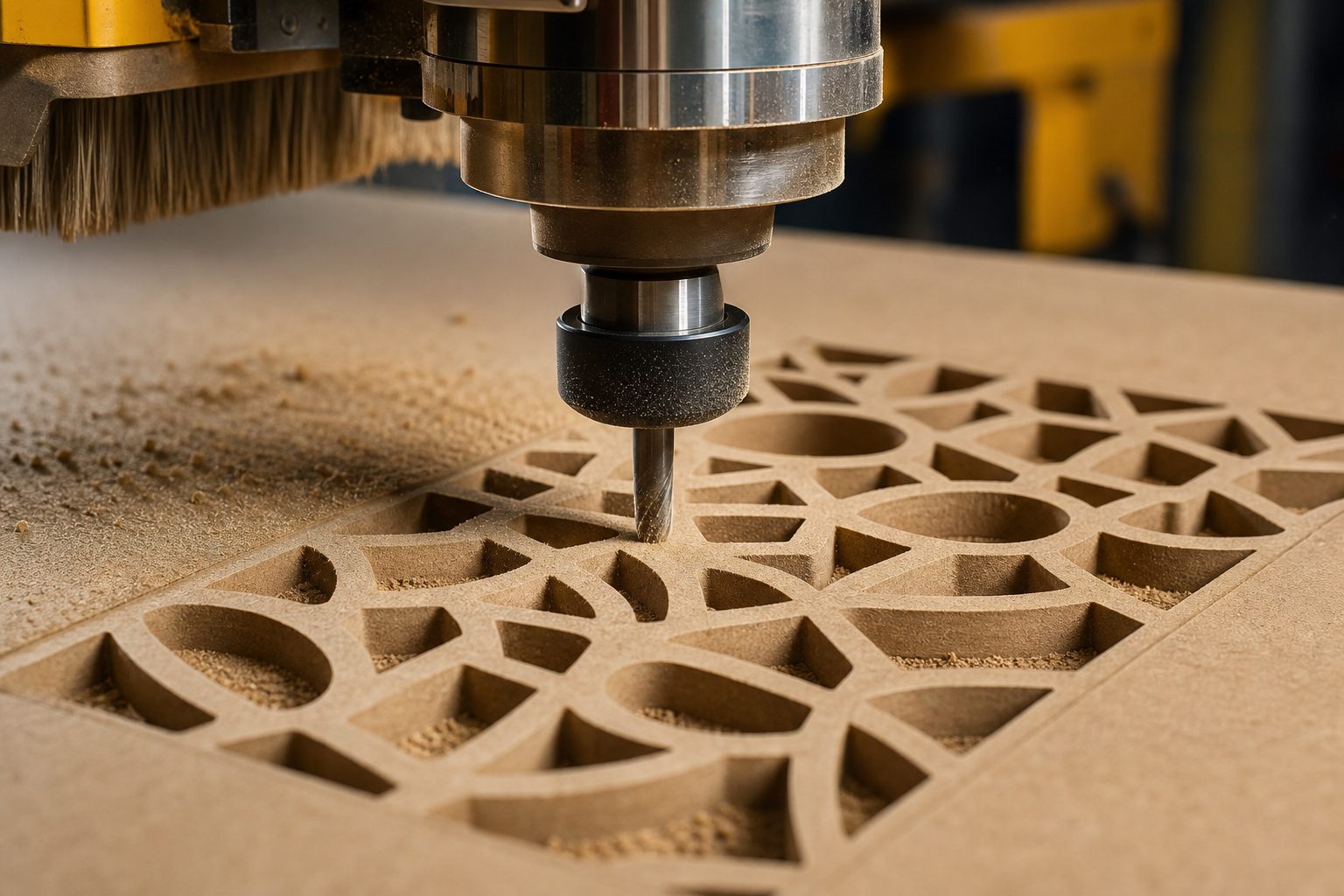 CNC wood cutting close-up